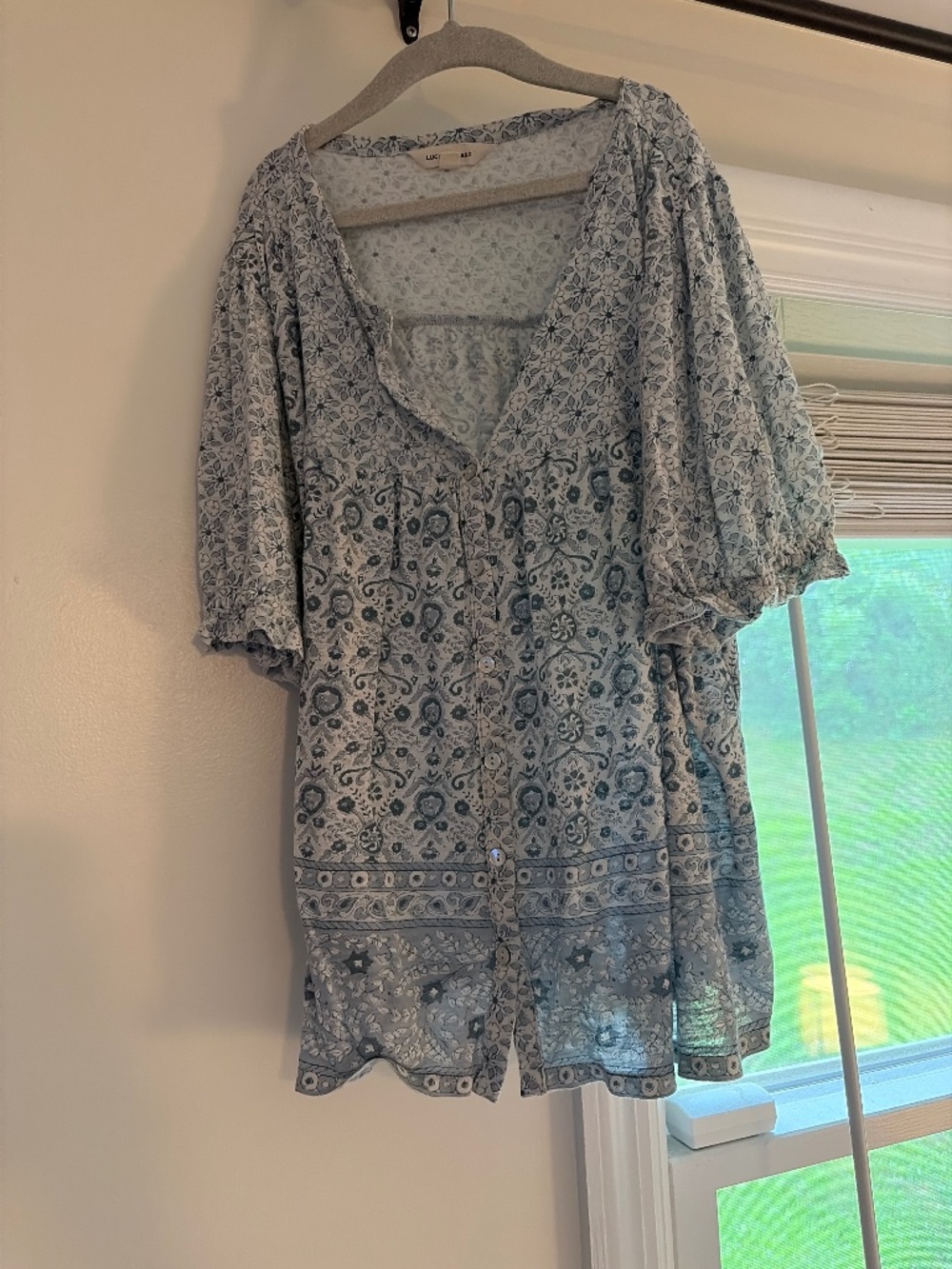 Lucky Brand Floral Blue Flowy T Shirt with Buttons